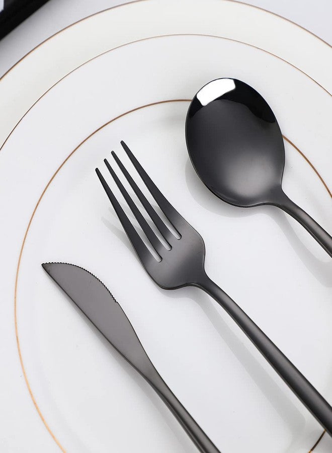 ستار ورك أدوات مائدة سوداء من الفولاذ المقاوم للصدأ من ستار وورك، شوك وملاعق فضية للمنزل والمطبخ والمطاعم والفنادق، أدوات مطبخ سوداء غير لامعة بلمسة نهائية مصقولة/آمنة للغسل في غسالة الأطباق (عبوة من 20 قطعة) - Image 2